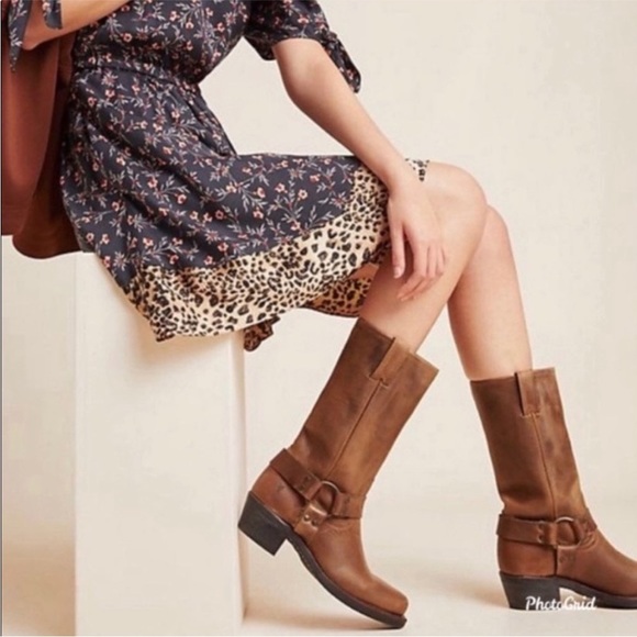 $499 Frye Harness 12R Tan Brown Cavalry Western Cowboy Harness Distressed Boot - Picture 6 of 16